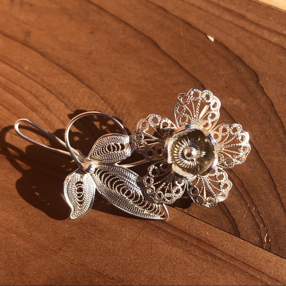 Vintage 925 Sterling Filigree Daffodils Brooch